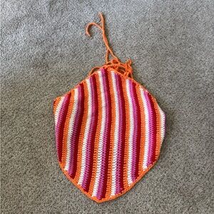 Colorful Crochet Drawstring Top S/M